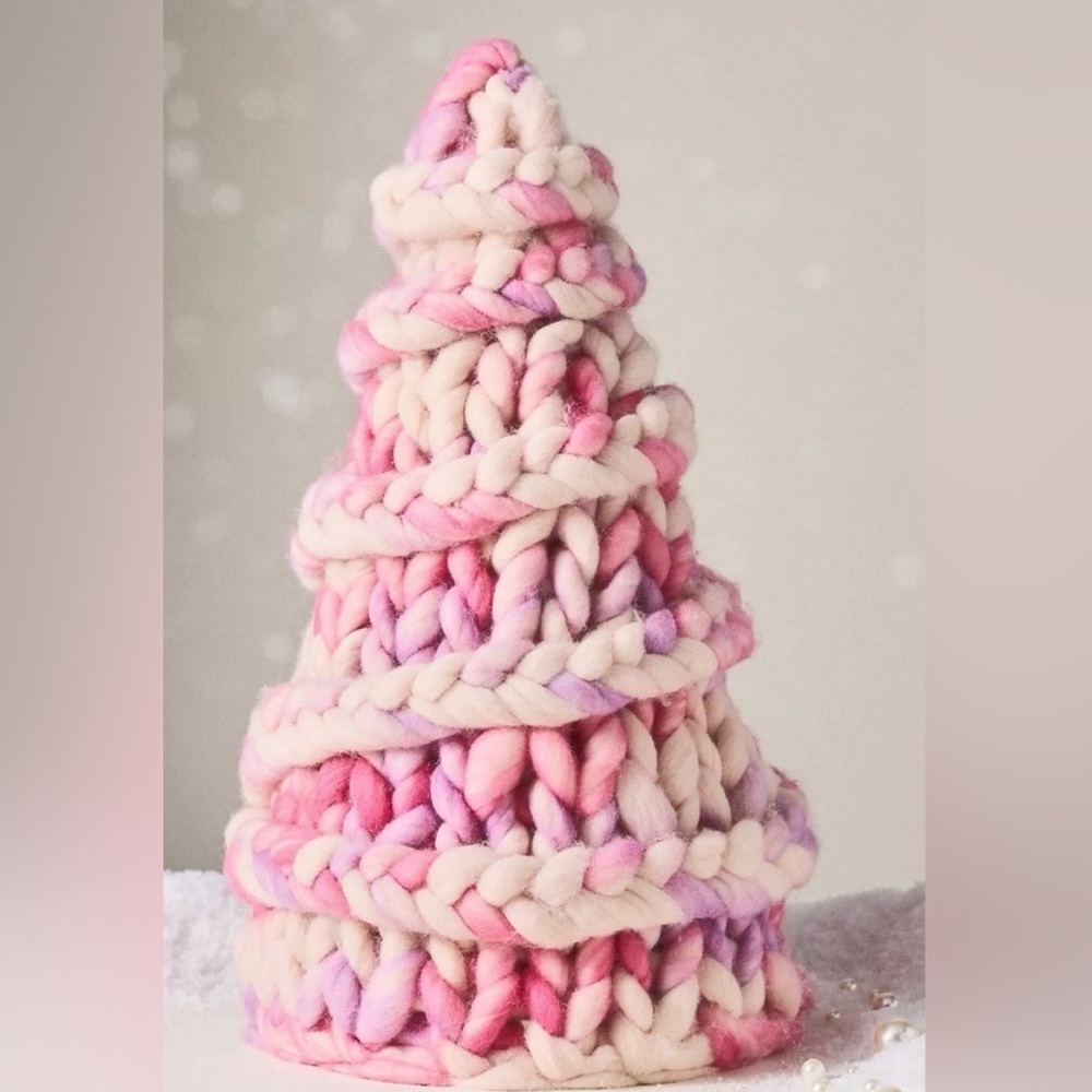Anthropologie Pink and Cream Knitted Holiday Tree Decor
